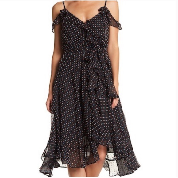 Betsey Johnson Dresses & Skirts - Betsy Johnson black Swiss dot ruffle wrap dress 8